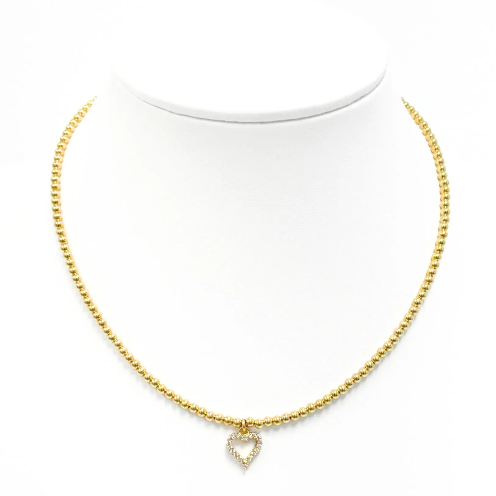 "ROMANCE" Heart Charm Gold Filled Ball Bead Choker