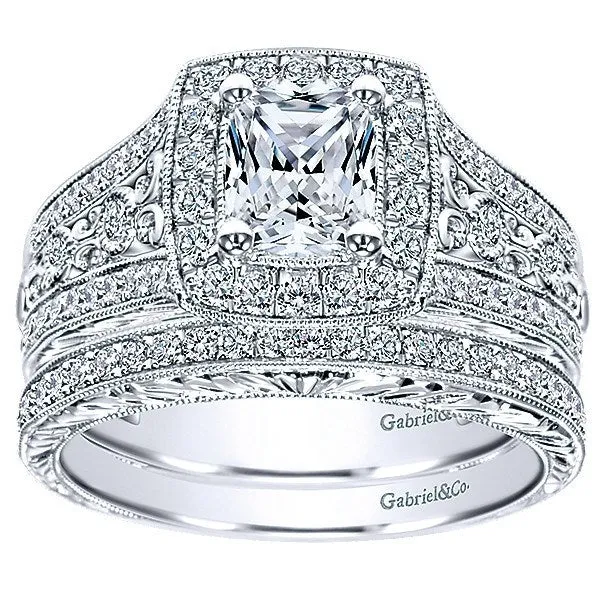 Radiant Cut Halo Diamond Ring  .61 Cttw 14K White Gold 340A