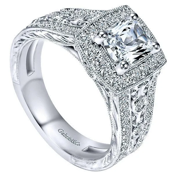 Radiant Cut Halo Diamond Ring  .61 Cttw 14K White Gold 340A