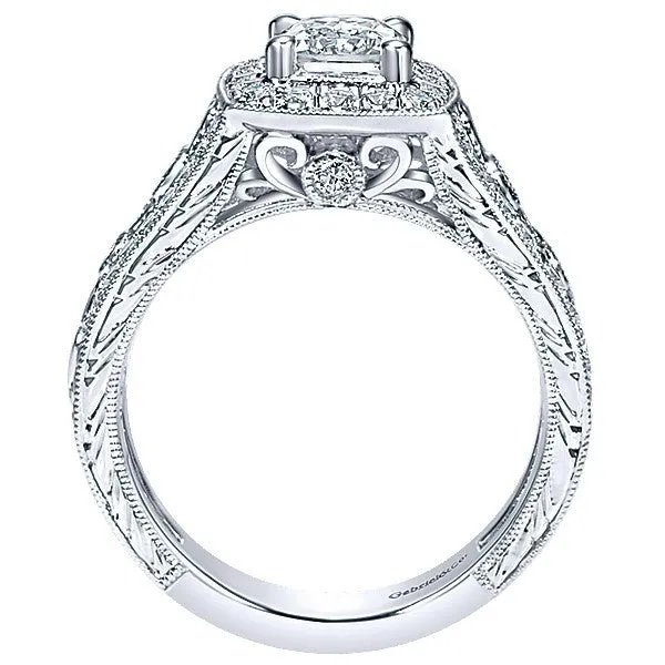 Radiant Cut Halo Diamond Ring  .61 Cttw 14K White Gold 340A