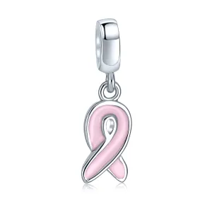 Radiant Pink Ribbon Hope Dangle Charm Bead Sterling Silver for Bracelets