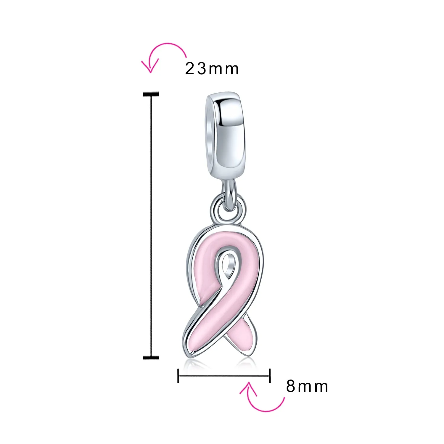 Radiant Pink Ribbon Hope Dangle Charm Bead Sterling Silver for Bracelets