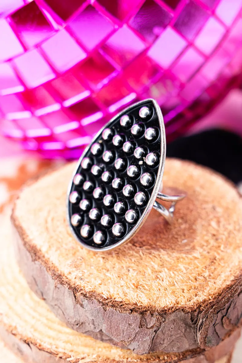 Ramblewood Studded Teardrop Silvertone Cuff Ring