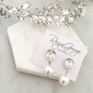 Ramina Pearl Earring Crystal and Pearl by Ronza George