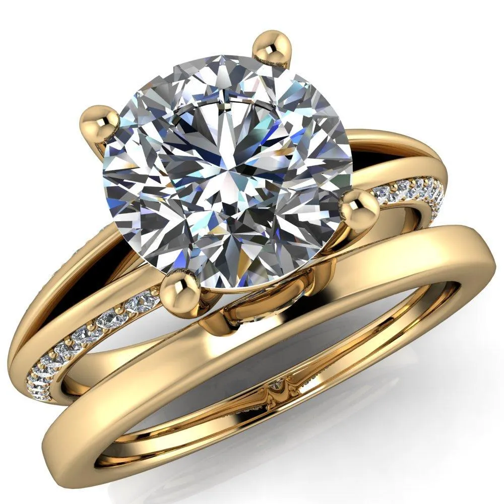 Reagan Round Center Stone 4 Prong Split Band Diamond Side Engagement Ring