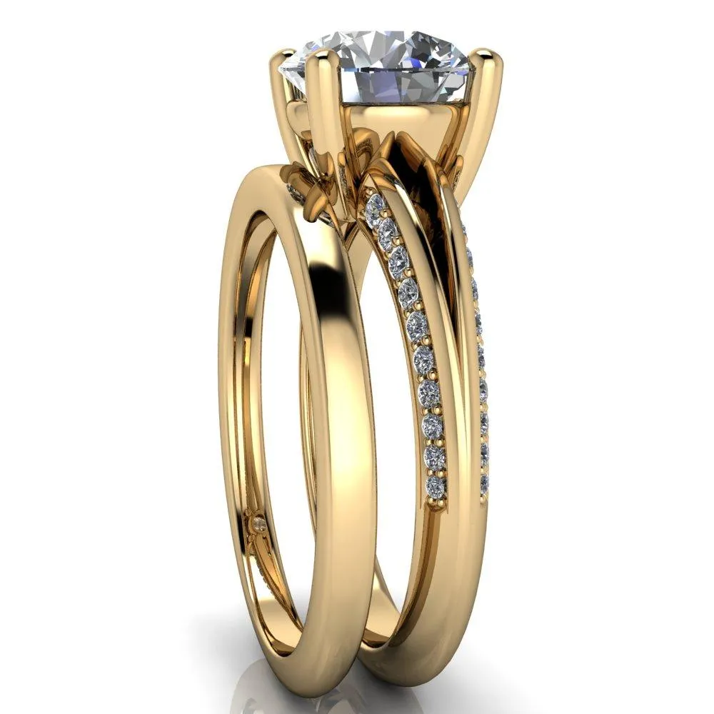 Reagan Round Center Stone 4 Prong Split Band Diamond Side Engagement Ring