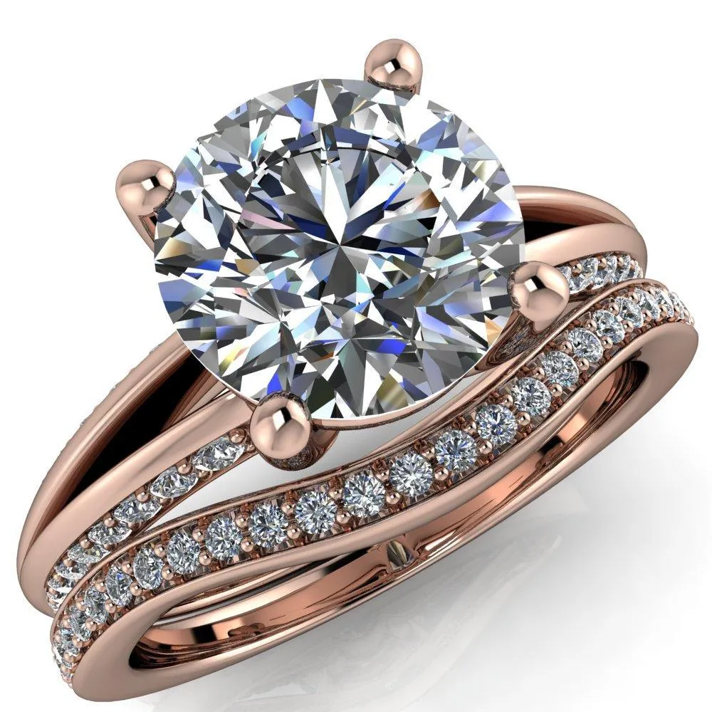 Reagan Round Center Stone 4 Prong Split Band Diamond Side Engagement Ring