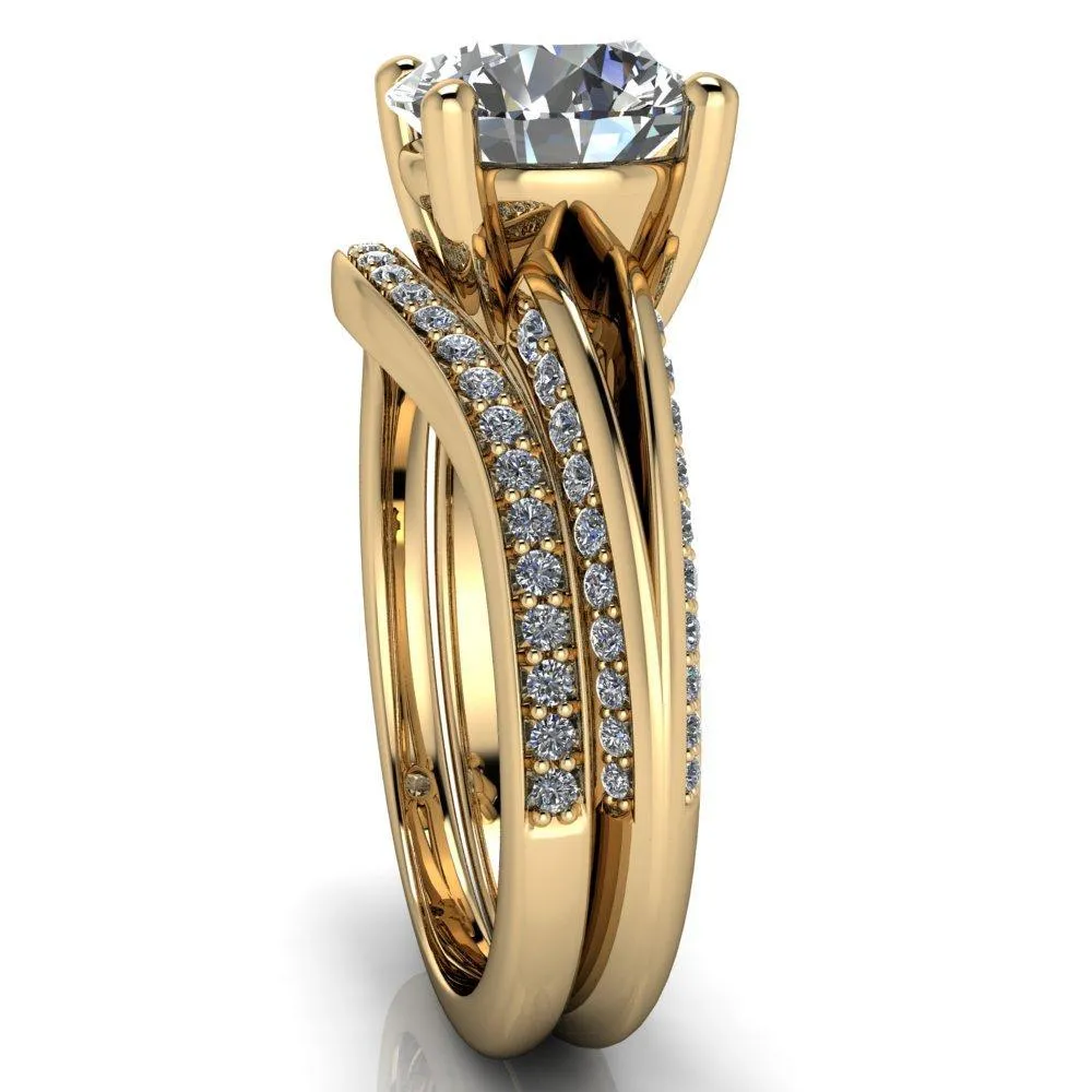 Reagan Round Center Stone 4 Prong Split Band Diamond Side Engagement Ring