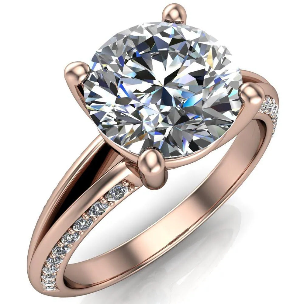Reagan Round Center Stone 4 Prong Split Band Diamond Side Engagement Ring