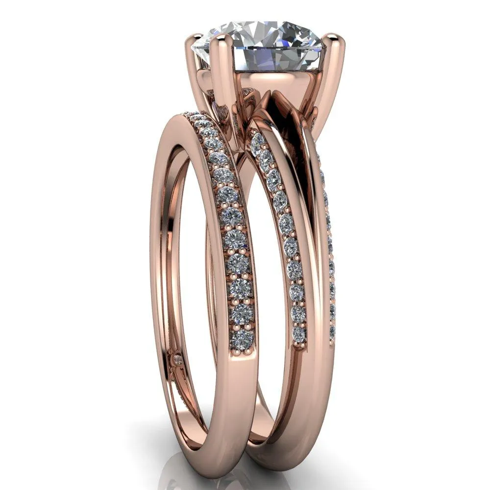 Reagan Round Center Stone 4 Prong Split Band Diamond Side Engagement Ring