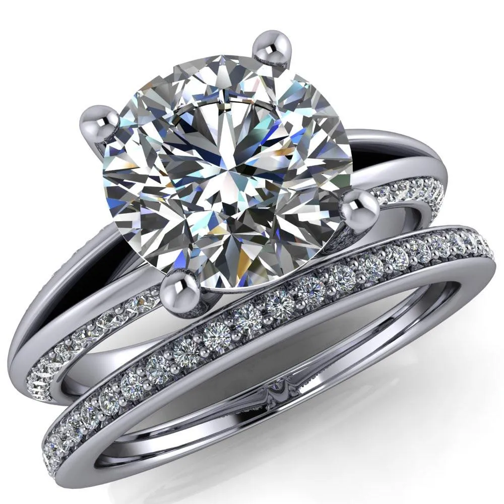Reagan Round Center Stone 4 Prong Split Band Diamond Side Engagement Ring