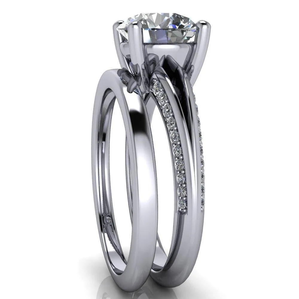 Reagan Round Center Stone 4 Prong Split Band Diamond Side Engagement Ring