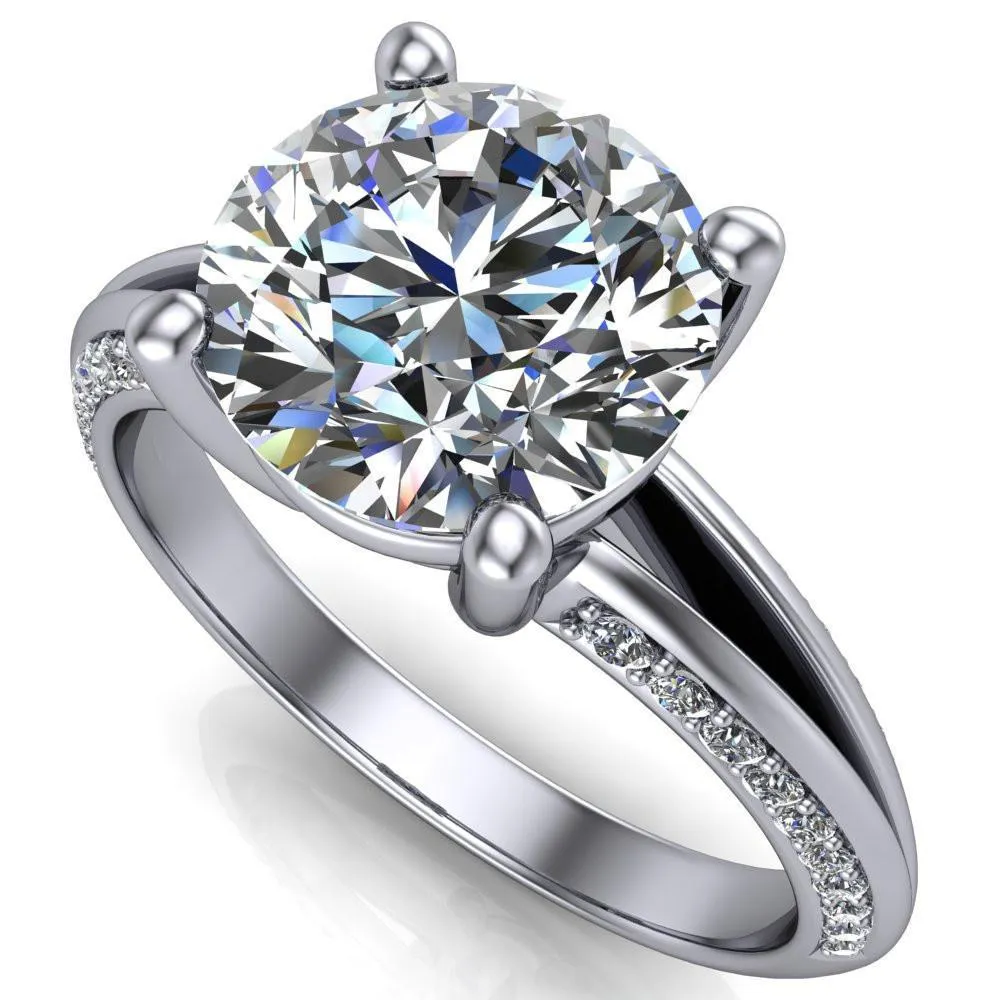 Reagan Round Center Stone 4 Prong Split Band Diamond Side Engagement Ring