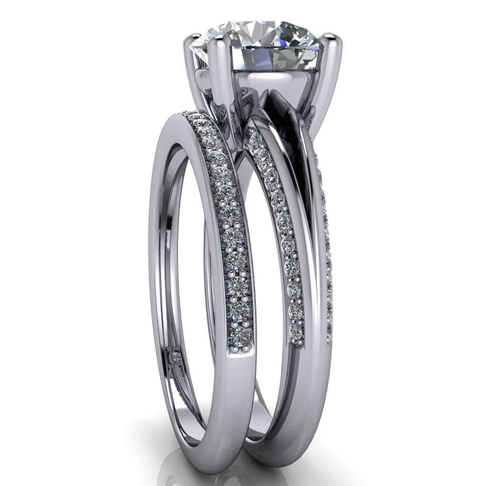 Reagan Round Center Stone 4 Prong Split Band Diamond Side Engagement Ring