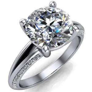 Reagan Round Center Stone 4 Prong Split Band Diamond Side Engagement Ring