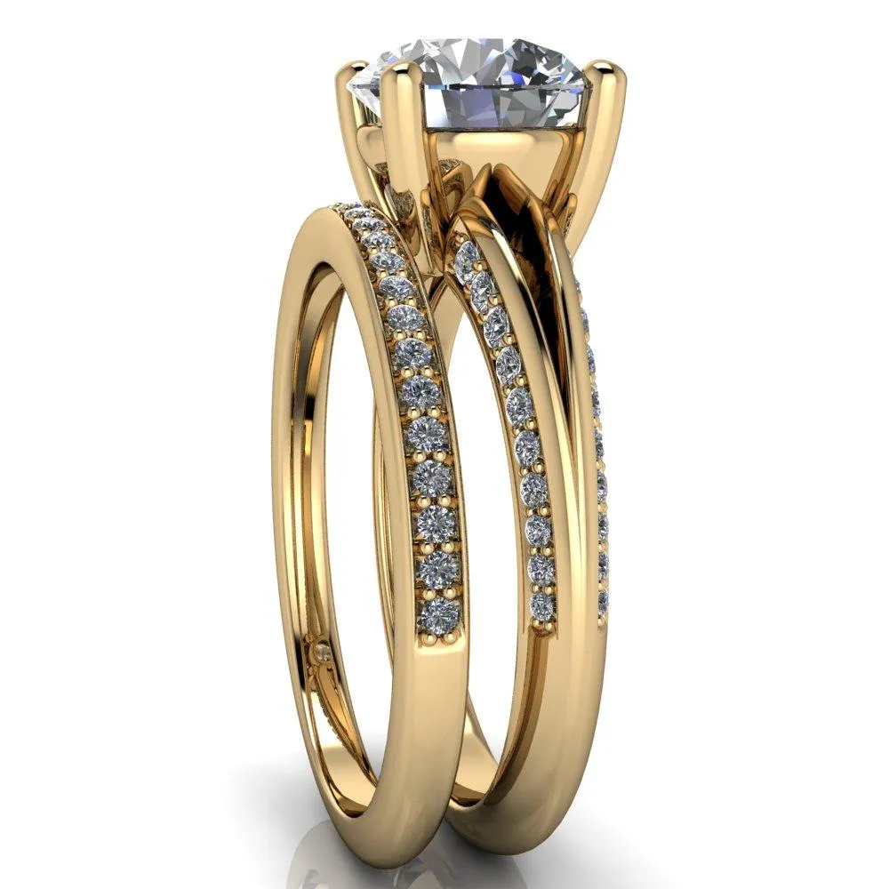 Reagan Round Center Stone 4 Prong Split Band Diamond Side Engagement Ring