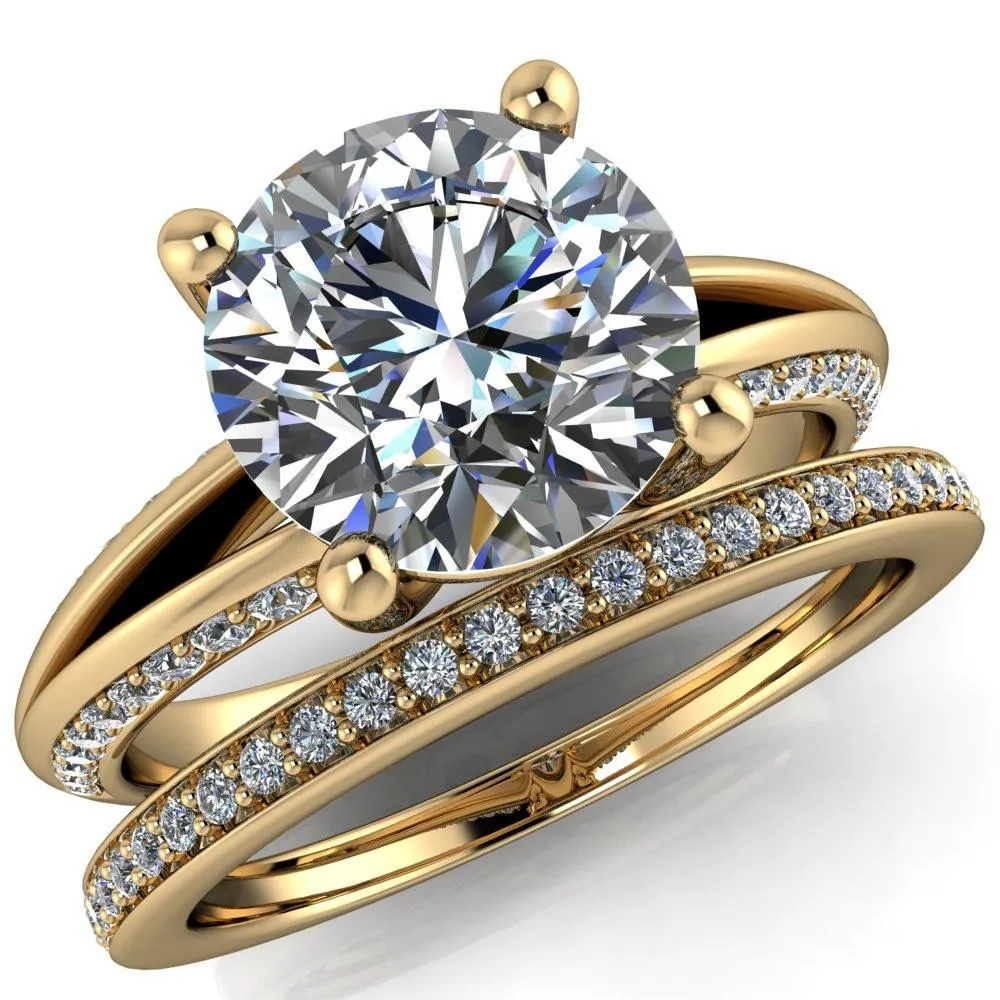 Reagan Round Center Stone 4 Prong Split Band Diamond Side Engagement Ring