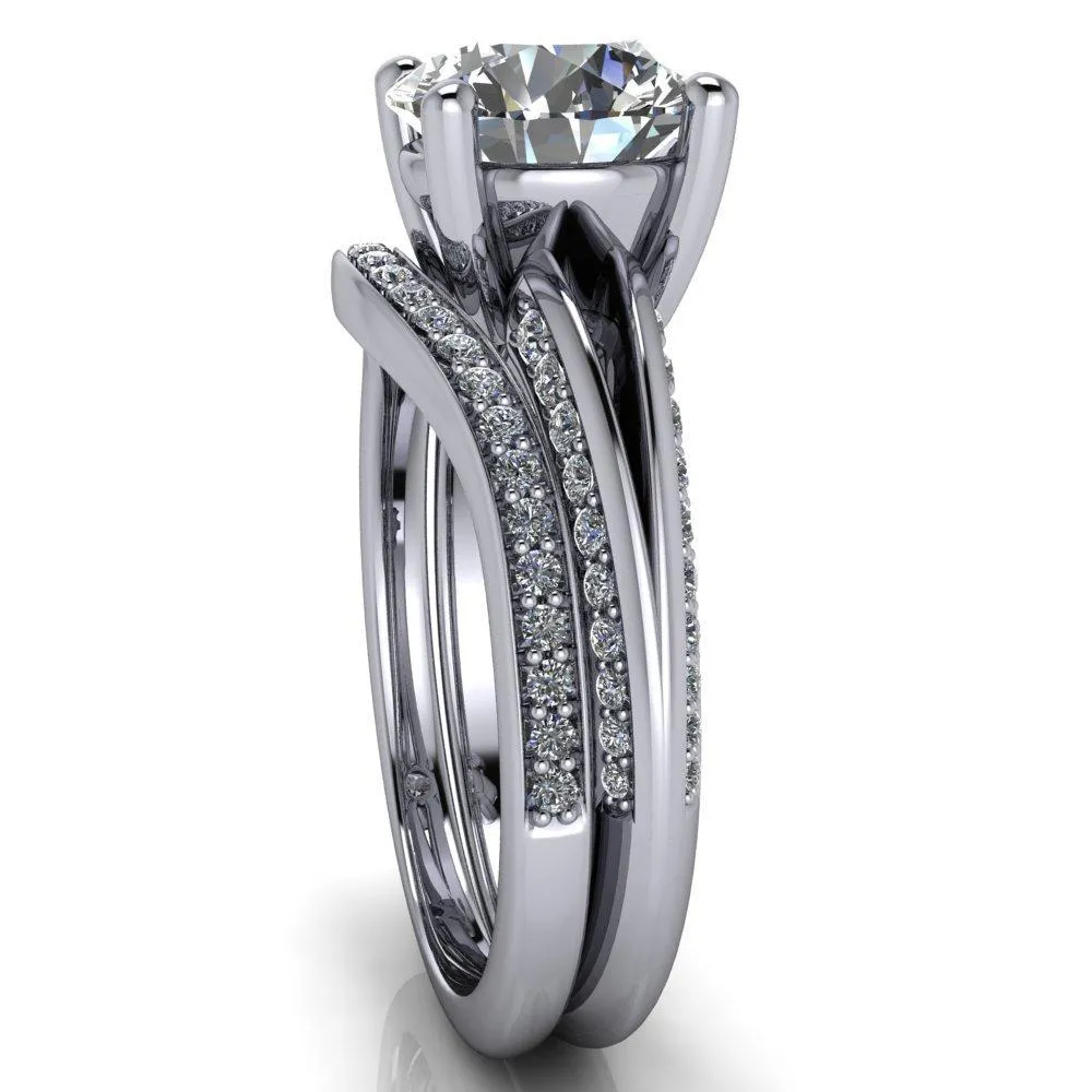 Reagan Round Center Stone 4 Prong Split Band Diamond Side Engagement Ring