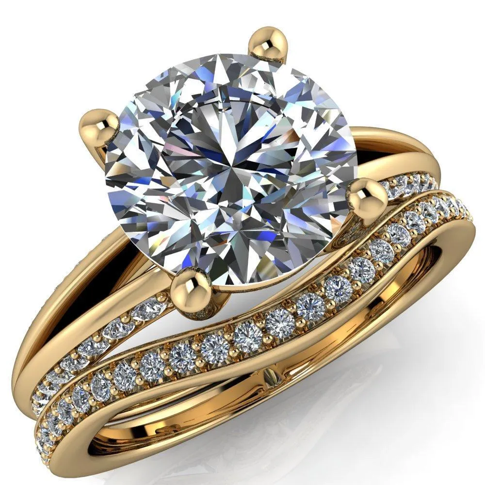 Reagan Round Center Stone 4 Prong Split Band Diamond Side Engagement Ring