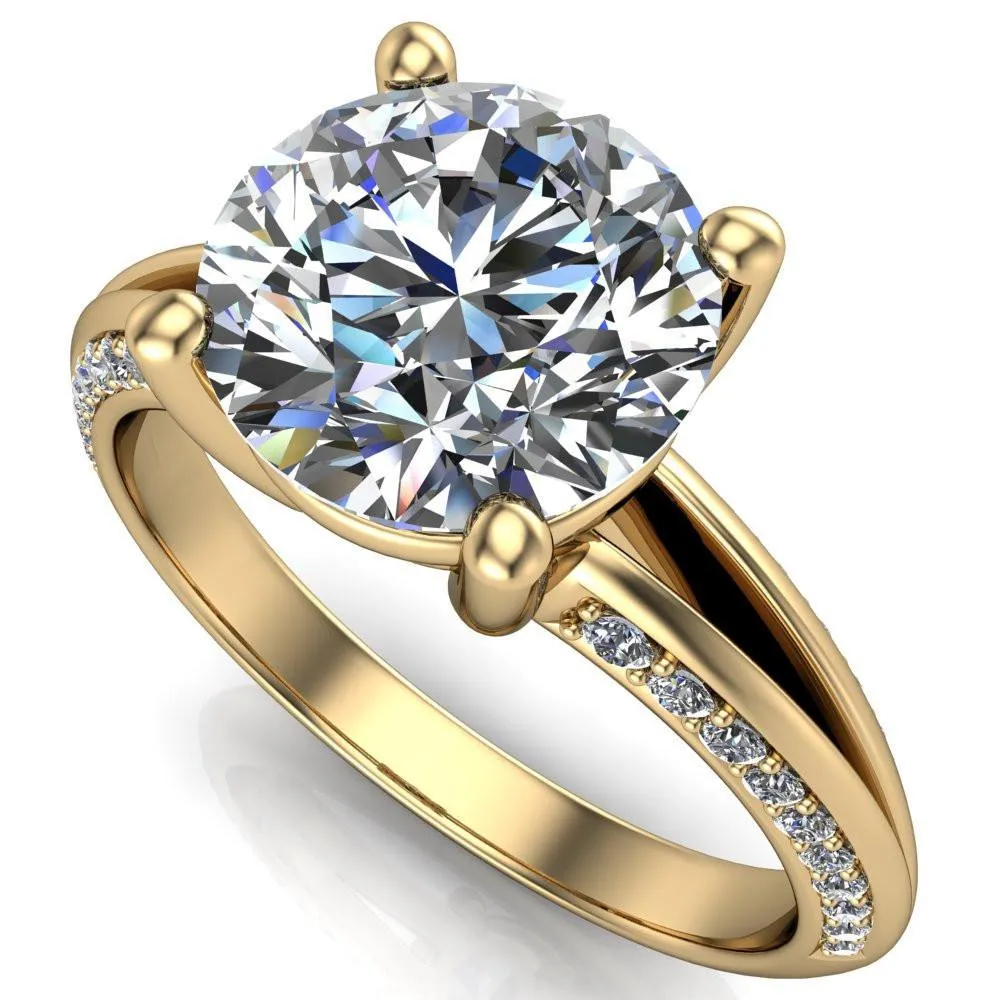 Reagan Round Center Stone 4 Prong Split Band Diamond Side Engagement Ring