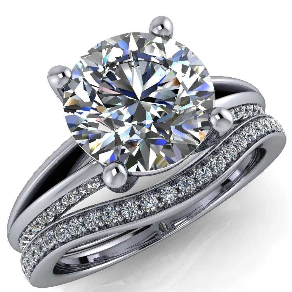 Reagan Round Center Stone 4 Prong Split Band Diamond Side Engagement Ring