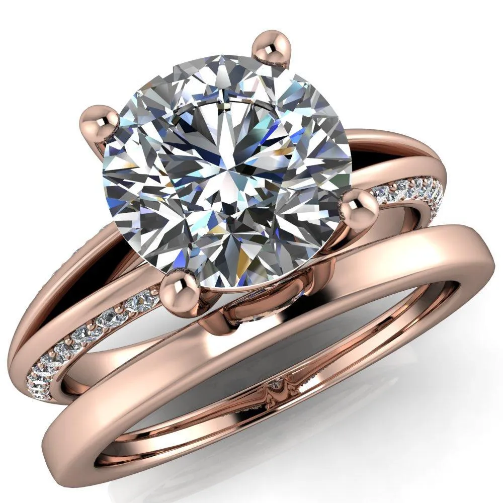 Reagan Round Center Stone 4 Prong Split Band Diamond Side Engagement Ring