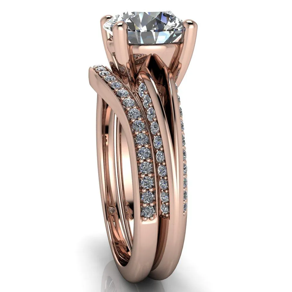 Reagan Round Center Stone 4 Prong Split Band Diamond Side Engagement Ring