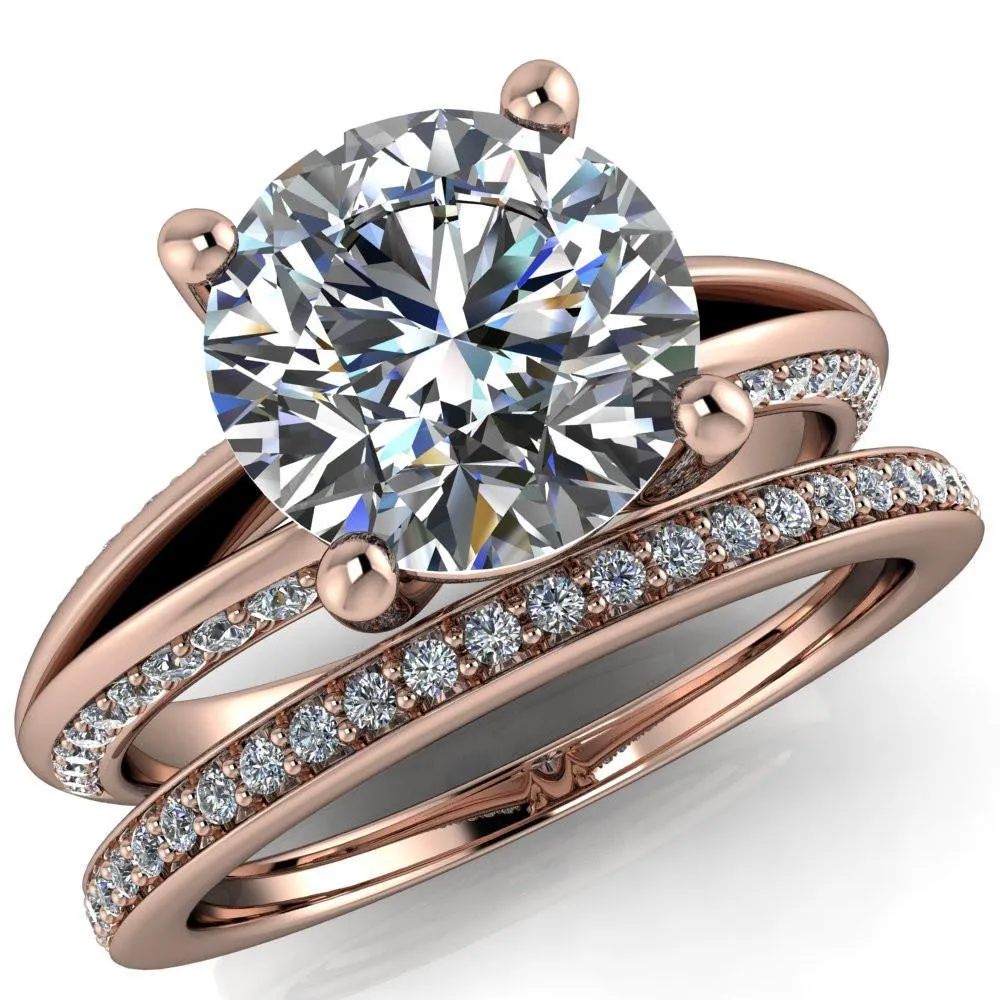 Reagan Round Center Stone 4 Prong Split Band Diamond Side Engagement Ring