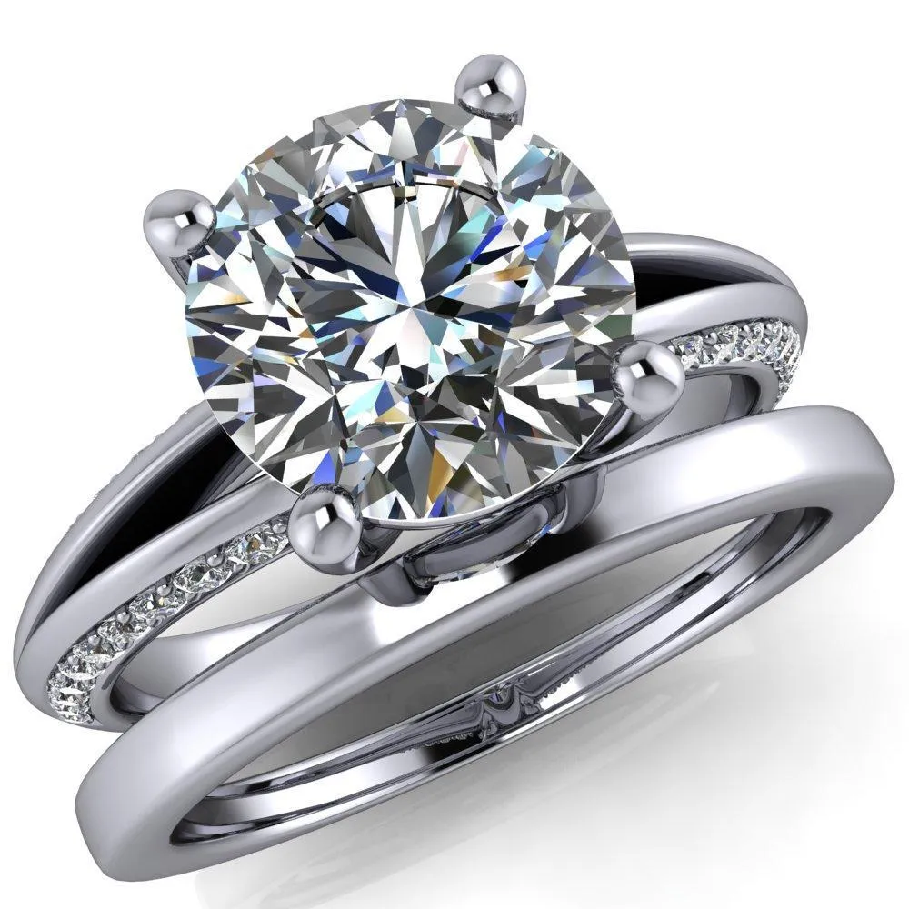 Reagan Round Center Stone 4 Prong Split Band Diamond Side Engagement Ring