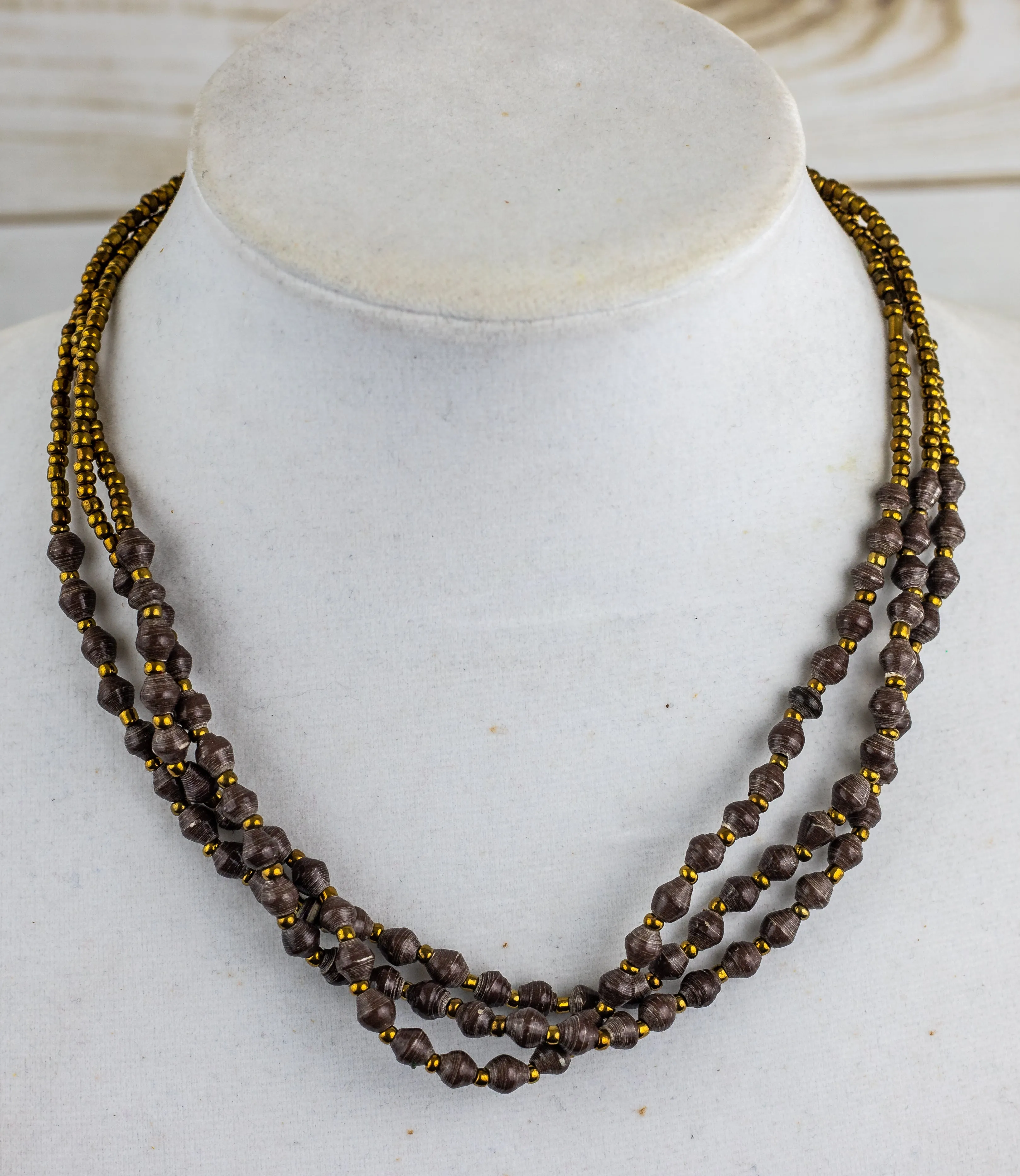Recycled Paper Bead Necklace - Grey