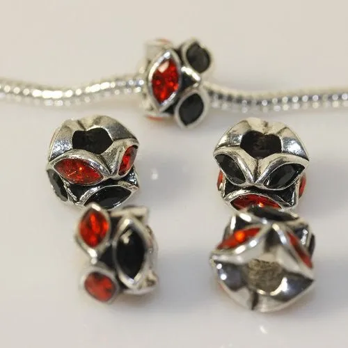 Red and Black Acrylic Rhinestones Charm European Bead Compatible for Most European Snake Chain Bracelet