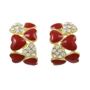 Red and Crystal Hearts Semi Hoop Pierced Earring - REE919