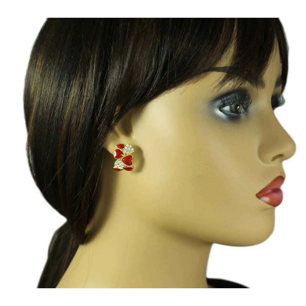 Red and Crystal Hearts Semi Hoop Pierced Earring - REE919