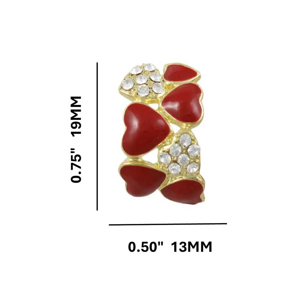 Red and Crystal Hearts Semi Hoop Pierced Earring - REE919