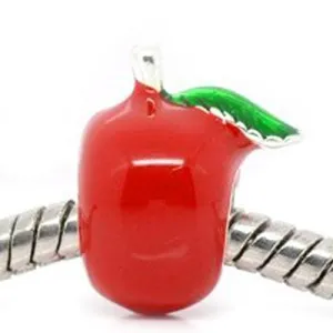 Red Apple Enamel European Bead Compatible for Most European Snake Chain Bracelet