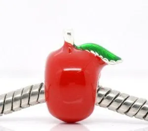 Red Apple Enamel European Bead Compatible for Most European Snake Chain Bracelet