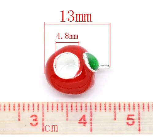 Red Apple Enamel European Bead Compatible for Most European Snake Chain Bracelet