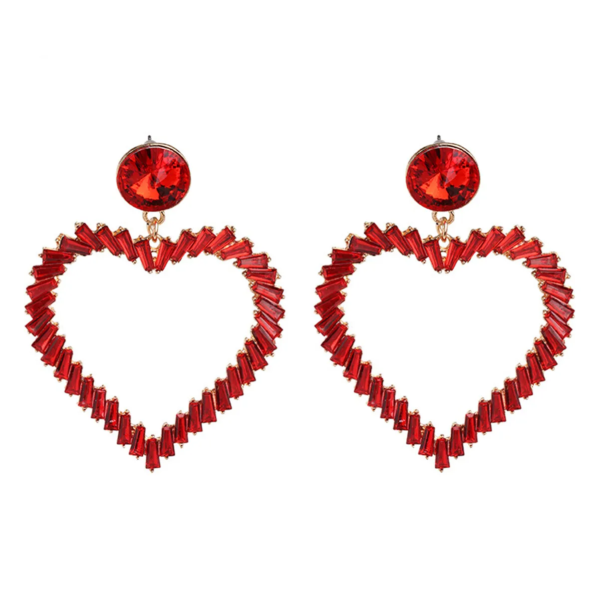 Red Crystal & 18K Gold-Plated Open Heart Drop Earrings
