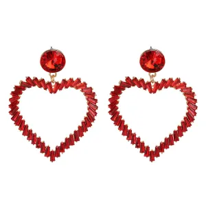 Red Crystal & 18K Gold-Plated Open Heart Drop Earrings