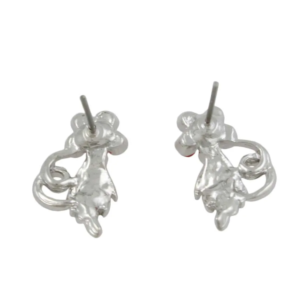 Red Crystal Daisy with Green Leaf Pierced Earring - PRL029XE