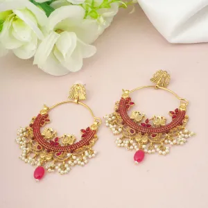 Red Crystal Gold Chandbalis
