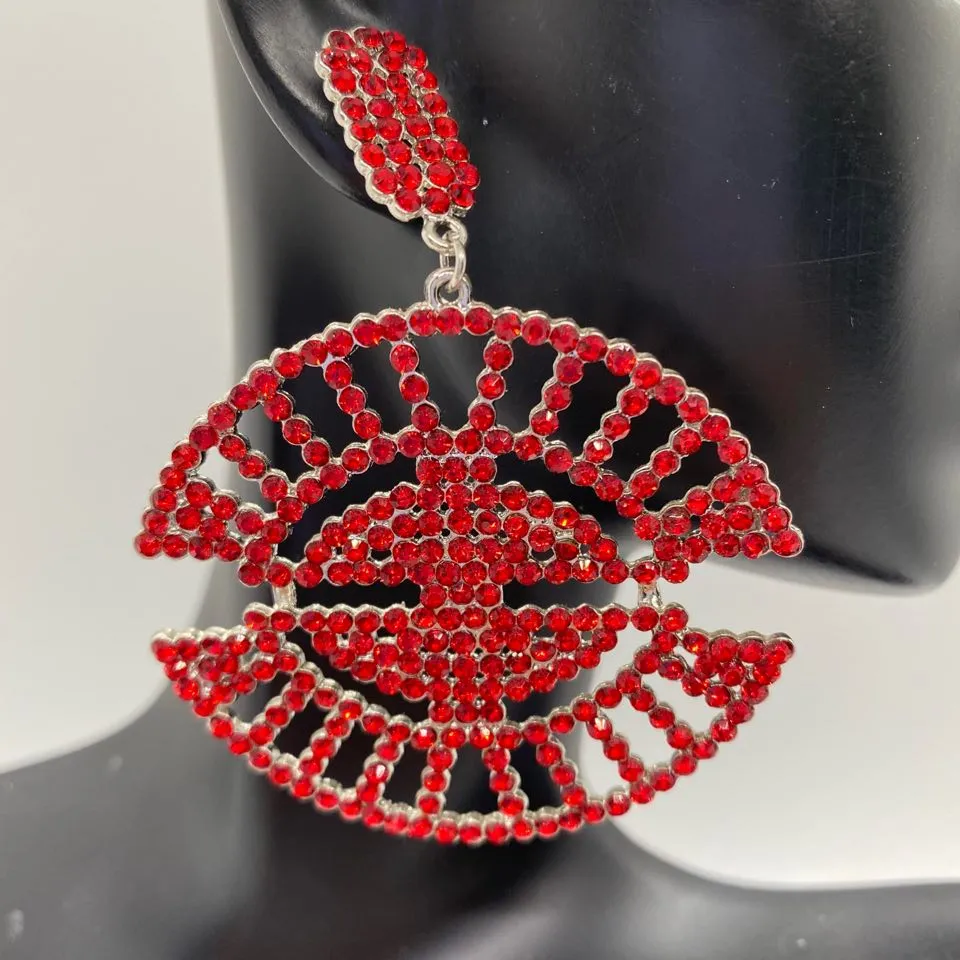 Red Crystal Round Drop Pageant Earrings | CJB009