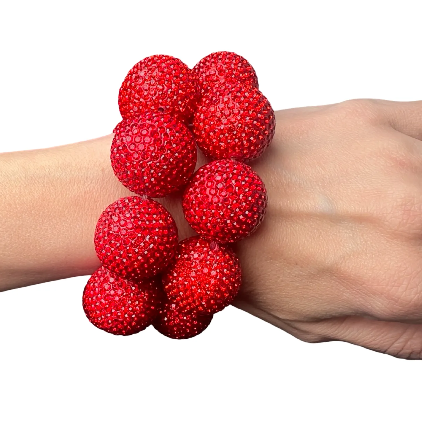 Red Crystal Sphere Stretch Statement Bracelet