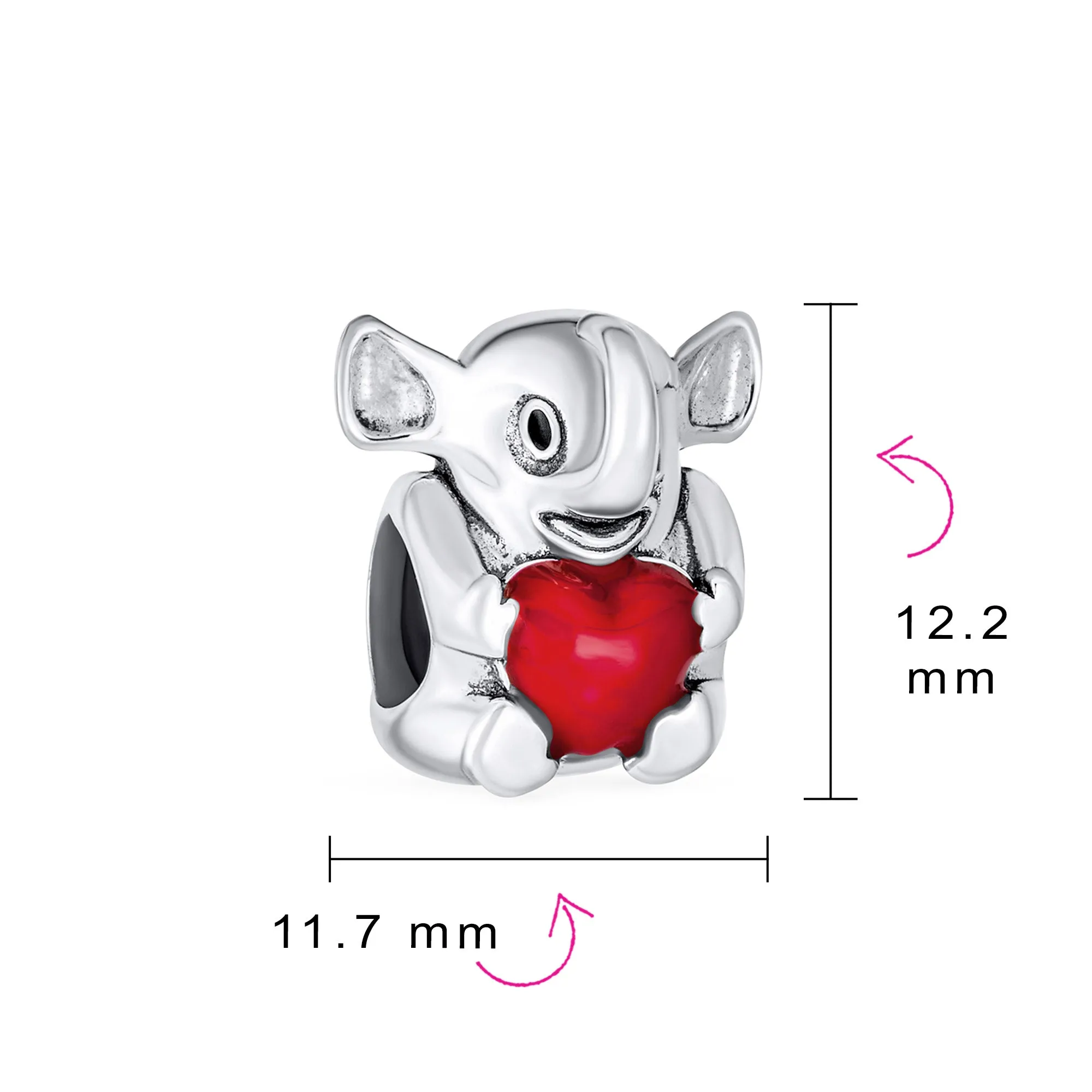 Red Heart Elephant Charm Bead in Sterling Silver for European Bracelets