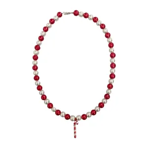 Red Pearls w/Candy Cane Beaded Necklace