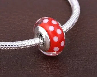 Red Polka Dotted Murano Glass Bead Charm
