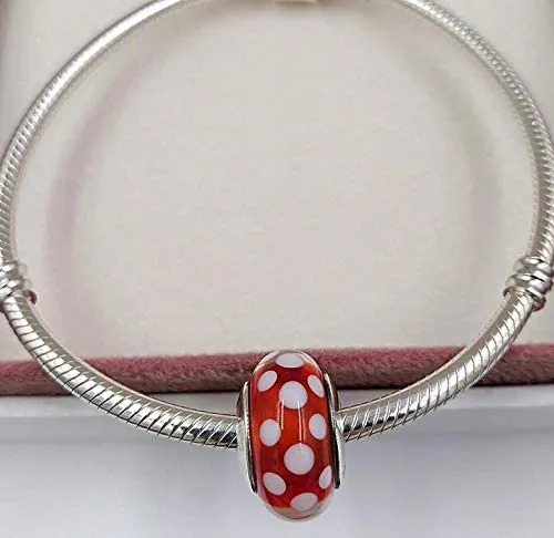 Red Polka Dotted Murano Glass Bead Charm