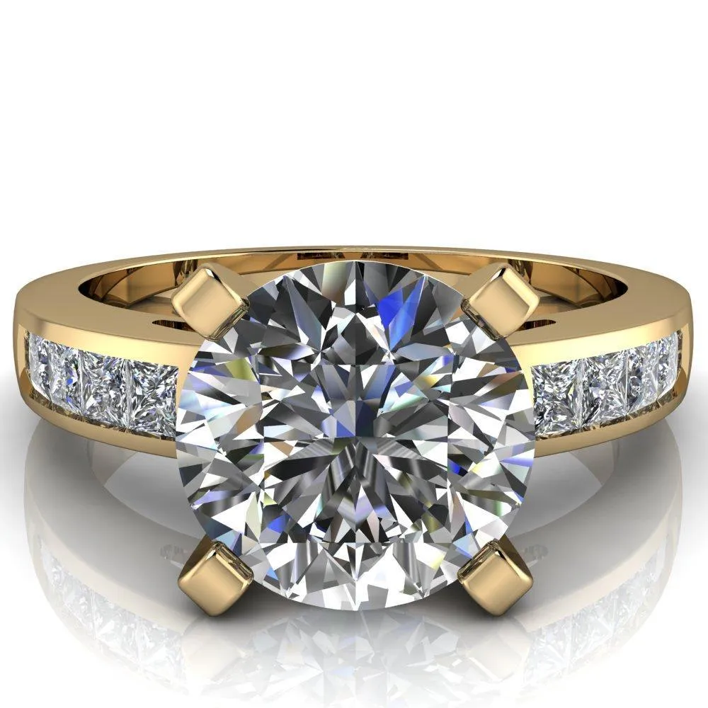 Reese Round Center Stone 4 Prong Princess Diamond Shoulder Cathedral Ring