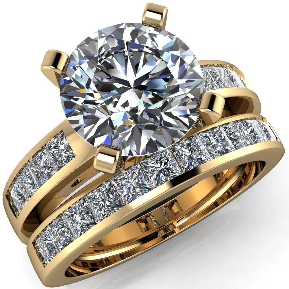 Reese Round Center Stone 4 Prong Princess Diamond Shoulder Cathedral Ring