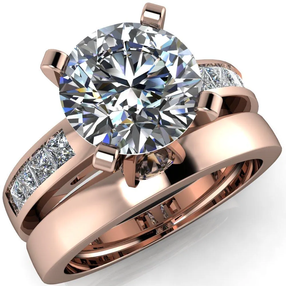 Reese Round Center Stone 4 Prong Princess Diamond Shoulder Cathedral Ring